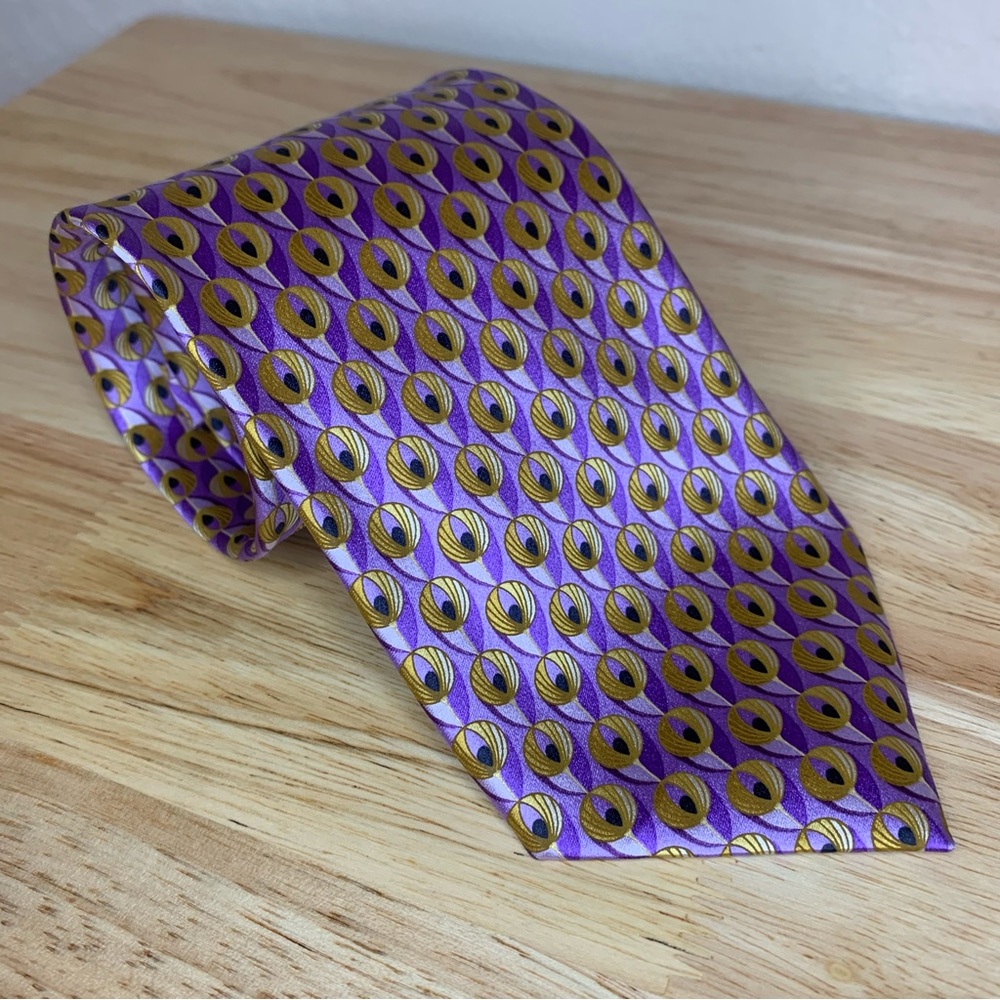 Ermenegildo‎ Zegna Purple Gold Geometric Luxury Silk Tie